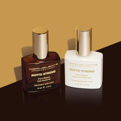 Dermelect Cosmeceuticals Phyto Strong Natural Nail Duo (2 full size pcs) Protein-Peptide Infused Base Coat & Top Coat Set, Strengthening, Hardening, for All Nail Types, Plant-Based, Vegan, Non-Toxic