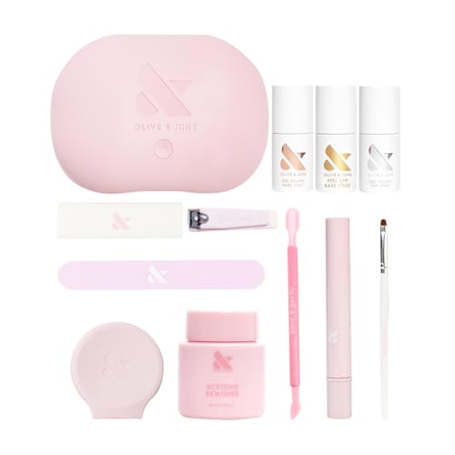 Olive & June Gel Mani System Set | Includes Nail Tools, Peel-Off & Gel Base Coats, Top Coat, LED Lamp, Cuticle Serum & The Poppy | Easy At-Home Mani Kit | 15-Free, Vegan, Cruelty-Free