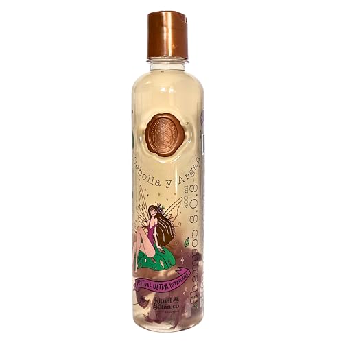 Shampoo Ultra Reparador S.O.S de cebolla y Argan,sin sal ni sulfatos, natural, ayuda al crecimiento, repara cuero cabelludo maltratados, seco o con alisados 400ml, Clear