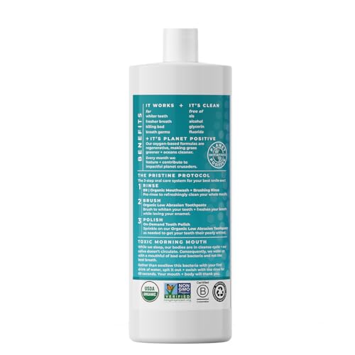 Essential Oxygen Certified BR Organic Brushing Rinse, All Natural Mouthwash for Whiter Teeth, Fresher Breath, and Happier Gums, Alcohol-Free Oral Care, Peppermint, 32 Ounce