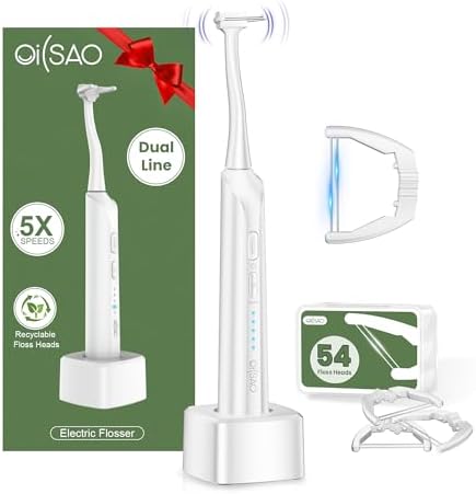 Electric Flosser for Teeth and Adults with 5 Speeds & 54 Refill Heads,Sonic Oscillation Gliding Dental Floss Picks Sensitive Gum Care,Water Flosser Alternative,5X Better Cleaning for Plaque,No Break