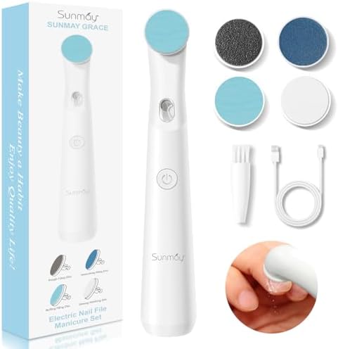 SUNMAY Electric Nail File Set, Rechargeable Nail Files and Buffers for Women Natural Gel Nails Toenails Salon with 4 Filing Discs, Professional Cordless Nail File Machine for Home Nail Pedicure