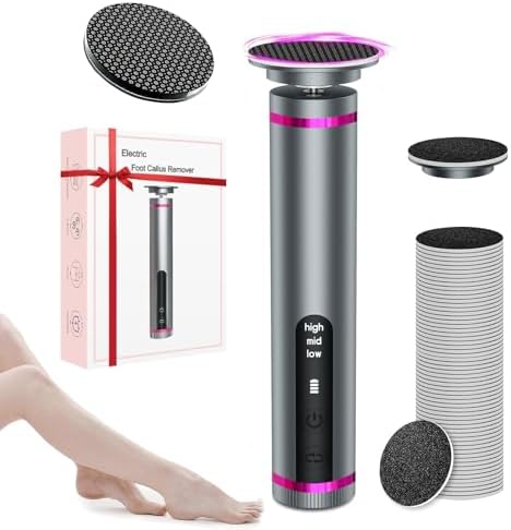Electric Foot File Callus Remover for Feet: 2600mah Cordless Callus Remover for Feet Professional with 2 Grinding Head, 3 Speed 60 PCS Sandpaper Discs, Feet Dead Skin Sander Pedicure Tools for Women