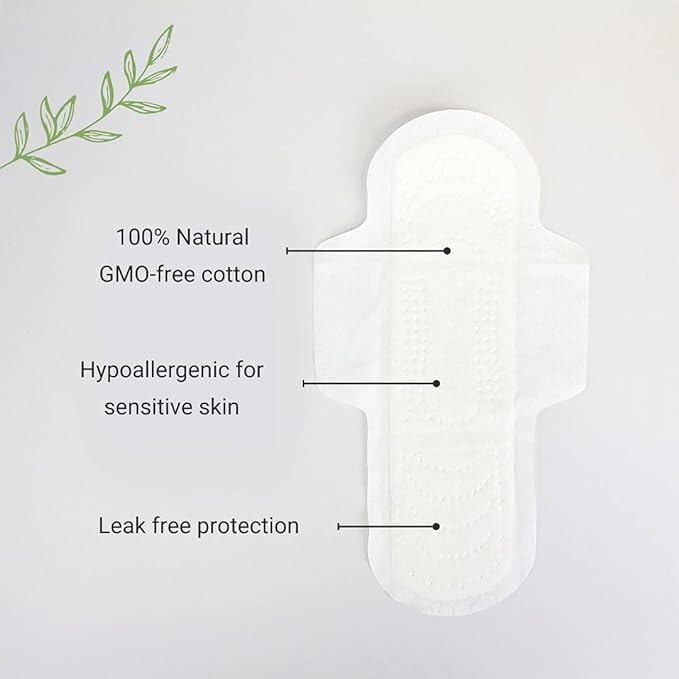 Veeda Natural Cotton Night Pads for Women - Overnight Heavy Flow Absorbent Ultra-Thin Feminine Pad - Hypoallergenic Period Pads with Wings - Unscented & Chlorine Free Sanitary Napkins - 24 Count