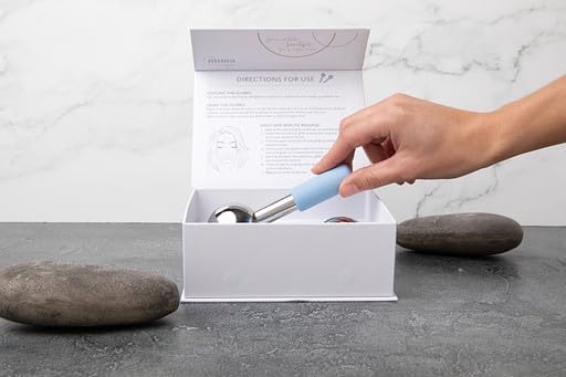 Ice Globes for Face | Stainless Steel Facial Globes | Set of 2 Cooling Ice Roller Massagers w/Silicone Handle | Warm/Cold Tool for Estheticians w/Magnetic Box & 2 Black Storage Bags