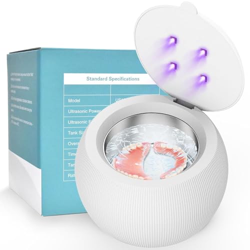 Voraiya Ultrasonic UV Cleaner for Dentures, Aligner, Retainer, Whitening Trays, Night Dental Mouth Guard, Toothbrush Head, Ultrasonic Jewelry Cleaner Machine for all dental Appliances, Diamon (White)