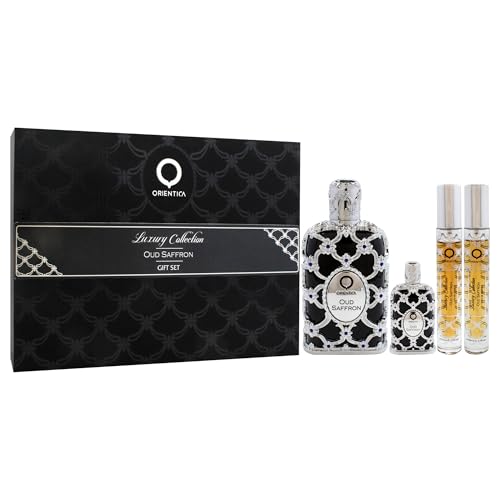 Orientica Oud Saffron for Men - 4 Pc Gift Set 2.7oz EDP Spray, 2 x 10ml EDP Spray, 7.5ml EDP Splash