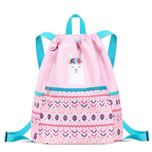 Ryushoyo Cartoon Dinosaur Boys School Bag Lightweight Portable Dinosaur Gym Drawstring Bags for Travel Sport 40x30CM Rainbow Black