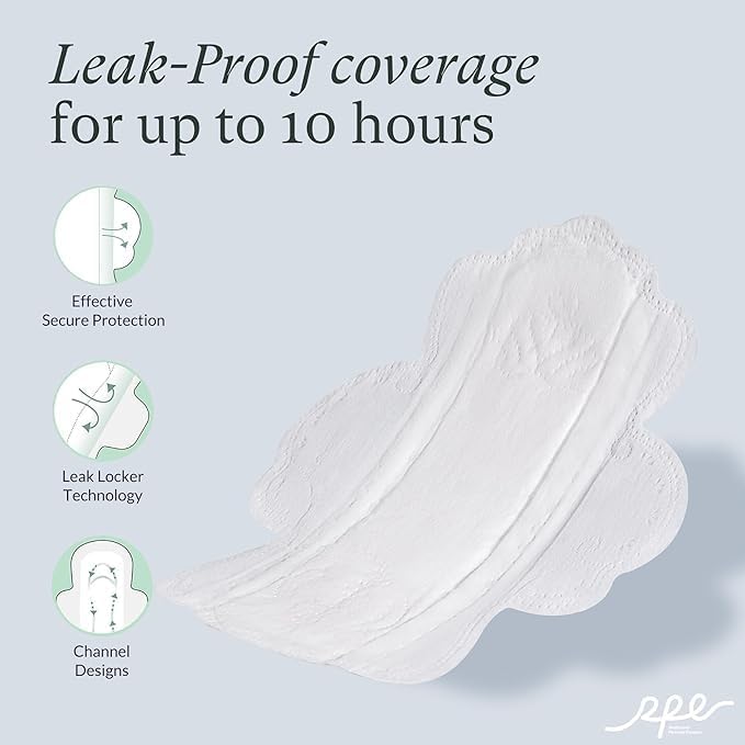 100% Organic Pads for Women, Organic Cotton Cover Pad - Regular Absorbency, Unscented, Ultra Thin Pads with Wings for Women (Regular, Size 3, 36 Count)