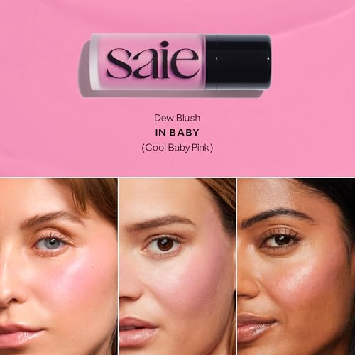 Saie SaieGlow Starter Makeup Kit - Glowy Super Gel in Roseglow, Dew Blush in Baby, and Glossybounce Lip Gloss in Play - Summer Essentials Makeup Set in a Mini Reusable Jelly Travel Bag (3 Count)