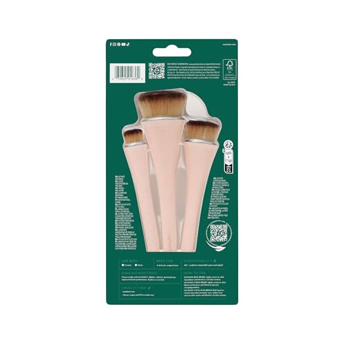 EcoTools 360 Ultimate Blend Makeup Brush Kit, For Cream, Liquid, & Powder Foundation, Blush, & Bronzer, Buff & Blend Makeup, Full Coverage, Dense Bristles, Vegan & Cruelty-Free, 3 Piece Set