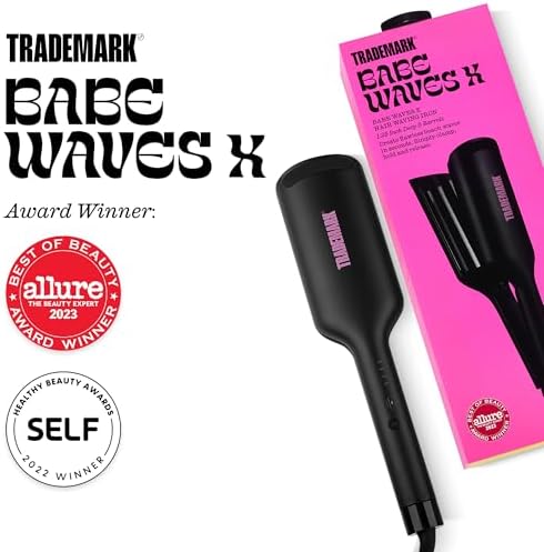 Trademark Beauty Hair Waver - Double Barrel Hair Crimper, Beach Waves Curling Iron, Babe Waves X, Adjustable Temperature Hair Curler, Hair Styling Tools, 1.25" - Black