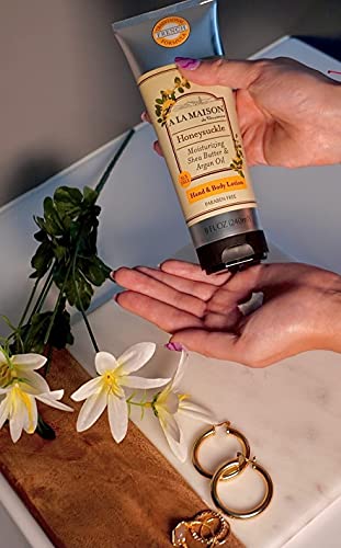 A LA MAISON Moisturizing Cream, Honeysuckle - Uses: Hand, Argan Oil, Pure Shea Butter, Essential Oils, Plant Based, Cruelty-Free, SLS and Paraben Free (1.7 Oz, 1 Pack)