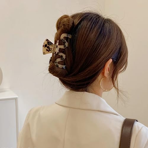 Large Tortoise Shell Claw Clip 3.5 Inch Cellulose Acetate Hair Claw Clips Checkered Hair Claw Clips French Design Hair Jaw Clamp for Women Ladies (2 Pack)