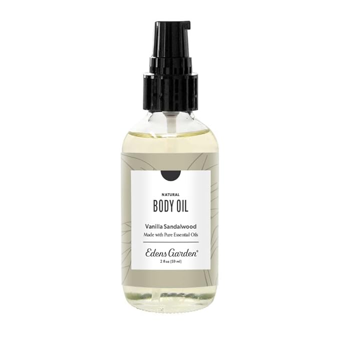 Edens Garden Vanilla Sandalwood Bath & Body Oil – Luxury Aromatherapy Blend with Pure Essential Oils & Vitamin E for Smooth, Hydrated Skin – After Shower Moisturizer for Women & Men, 2 fl oz (59 ml)