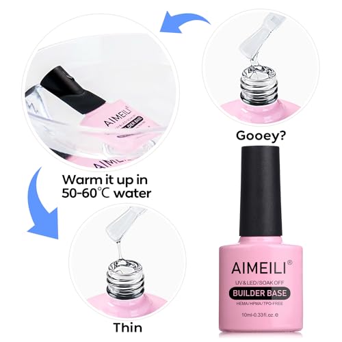 AIMEILI Builder Base Clear Sheer Color Gel, Hema Free, Cruelty Free, Vegan, No Need Slip Solution, Soak Off Gel Nail Polish 6pcs X 10ml - Kit Set 36