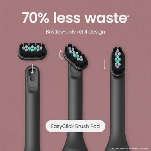 quip Ultra Brush Pod Refill Heads - 4 Pack - Verified quip Brush Head Refills for Sonic Electric Toothbrushes - Soft Bristles, Compact - Last 3 Months Each - Black