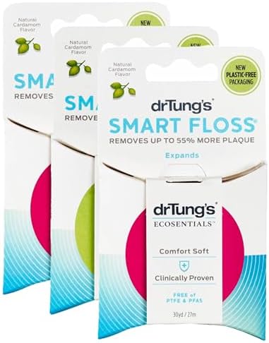 DrTung's Smart Floss, 30 yds, Dental Floss - Natural Cardamom Flavor Colors May Vary (3 Pack)