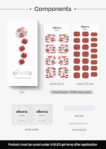 ohora Semi Cured Gel Pedicure Strips (P Vintage Wood) - Works with Any Pedi Lamps, Salon-Quality, Long Lasting, Easy to Apply & Remove - Includes 2 Prep Pads, Pedi File & Wooden Stick
