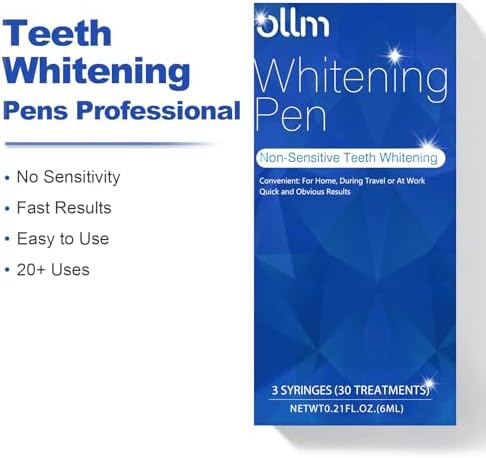 Ollm Teeth Whitening Pen Gel - 3 Pcs Tooth Whitening Gel Professional, 20+ Uses, Effective＆Painless, No Sensitivity, Easy to Use, Beautiful White Smile Tooth Whitener for Home, Travel