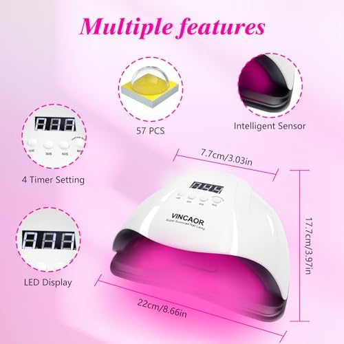 VINCAOR UV Light for Gel Nails, 180W Nail Dryer UV Nail Lamp, Nail Polish Light with 4 Timer Settings, 45 Beads, Polish Curing UV LED Dryer with Automatic Sensor（Purple Light