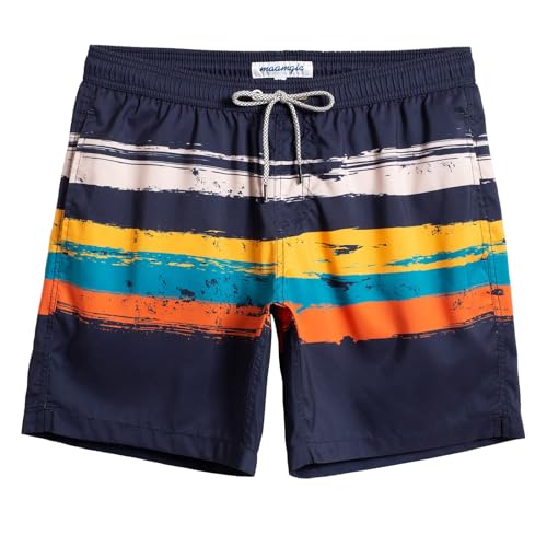maamgic Mens Swim Trunks Quick Dry Swim Shorts with Mesh Lining Funny Swimwear Bathing Suits Navy Blue Small