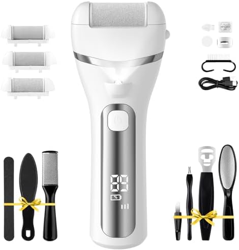 Electric Foot Callus Remover with 10000 RPM Motor and 3-Speed Settings, Foot File Kit with LED Light and Display for Women’s Home Pedicure, Waterproof Foot Grinder with Type-C Charging