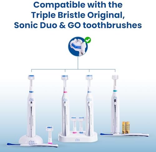 Triple Bristle Replacement Brush Head Refills | Innovative 3 Head Design | Compatible with Triple Bristle Brand Sonic Toothbrush | Color Changing Indicator Bristles | 2 Pack (Blue)