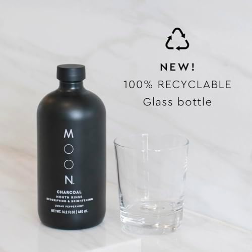 MOON Charcoal Mouth Rinse -Teeth Whitening Mouth Wash for Adults - Alcohol & Fluoride Free with Non-Abrasive Charcoal - Gentle on Enamel - No-Burn Formula - Support Healthy Gums (16.2 Fl Oz)