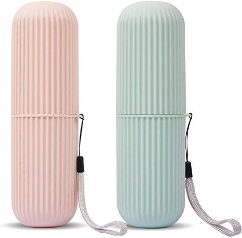 UCEC Travel Toothbrush Case, Toothbrush Holder Travel, Toothbrush Case for Traveling, Camping, Home, School, Business, Bathroom, 2 Pack (Green, Pink)