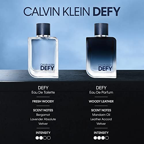Calvin Klein Defy Eau de Toilette – Woody Men's Cologne – With Notes of Bergamot Oil, Lavender Absolute & Vetiver Oil – Long Lasting Fragrance