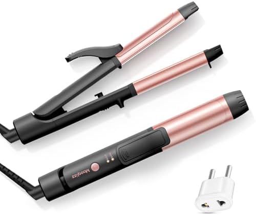 Dual Voltage Curling Iron, Travel Flat Iron Hair Curler in One for European, 1 1/4 Inch Ceramic Plates with Adjustable Temperature, Travel Size Glove Included, Black