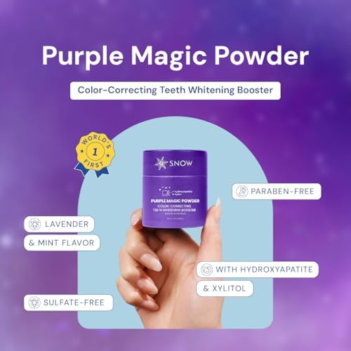 SNOW Purple Magic Powder - Purple Teeth Whitening Powder, Color Correcting with Hydroxyapatite, Stain Removal, Color Corrector, and Toothpaste Booster - 18g