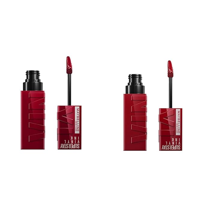 MAYBELLINE Super Stay Vinyl Ink Longwear No-Budge Liquid Lipcolor Makeup Bundle with Cranberry Red 0.14 fl oz and Deep Wine Red 0.14 fl oz Lipsticks