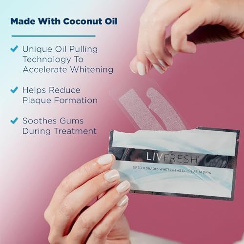 Teeth Whitening Strips, Results in 14 Days, Cleans Teeth & Reduces Plaque, Enamel Safe, for Sensitive Teeth, Uses Coconut Oil & Hydrogen Peroxide, No Slip Teeth Whitener, 14 Treatments