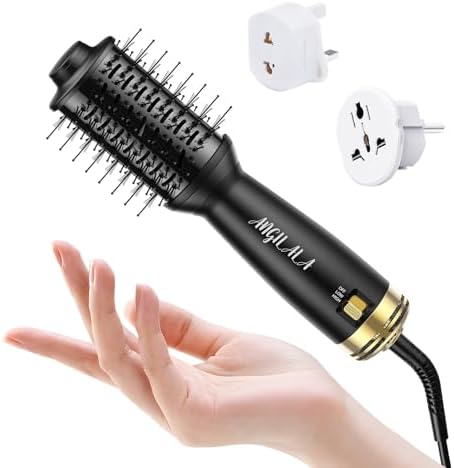 Dual Voltage(100~250V) Mini Hair Dryer Brush with European Plug Adapter for International Travel, Europe Travel Essentials for Women