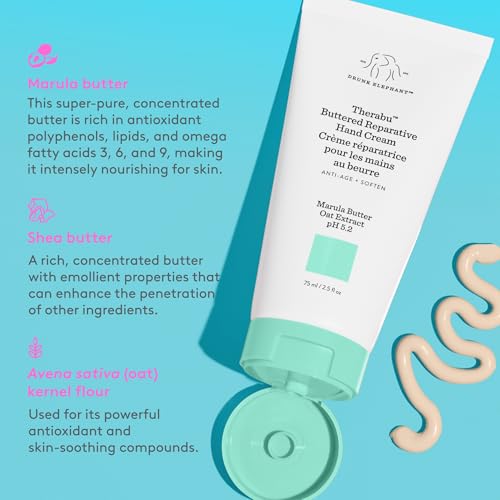 Drunk Elephant Therabu Buttered Reparative Hand Cream - 75 ml/2.5 fl oz - Hand Lotion - Clean Clinical Skincare - Cruelty-Free - Dermatologist-Tested - Free of Essential Oils, Silicones, and Fragrance