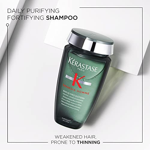 Kerastase Genesis Homme Bain De Force Shampoo For Men - Deep Cleansing & Hydrating, For Weakened Hair & Beard, 8.5 Fl Oz