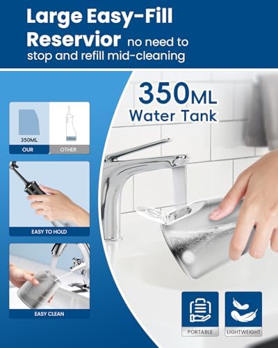 Water Flosser for Teeth Cleaning with 4 U-Shaped Jet, 350ML Rechargeable, Cordless Water Dental Flosser with 4 Modes & 4 Adjustable Levels, Cleans Inner/Outer Teeth for Home and Travel