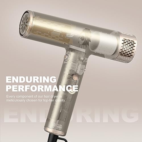 YAPOY Professional Hair Dryer with Diffuser Fast Drying 200 Million Ionic Blow Dryer with 110, 000 RPM High-Speed No Heat Damage Intelligent Thermo-Control Low Noise, Silver