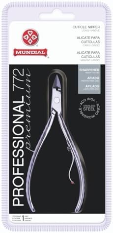 Professional Cuticle Nipper Mundial 772 PR - Brazilian Manicure Quality Long Handle Stainless Steel Trimmer Cutter for Fingernails and Toenails