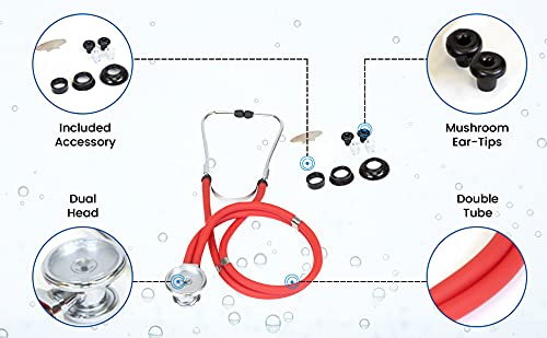 Primacare DS-9295-RD 30" Sprague Rappaport Style Stethoscope for Doctors, Nurses and Medical Students, First Aid Professional Dual Head Cardiology Kit for Men, Women and Pediatric, RED