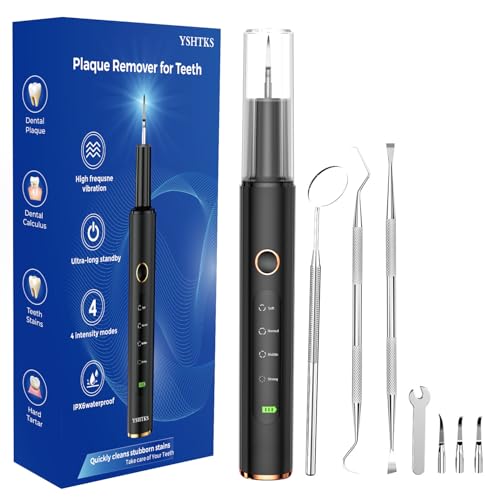 Plaque Remover for Teeth - Tartar Remover for Teeth, Dental Calculus Remover Teeth Cleaning Kit 4 Speed Modes with 4 Replaceable Heads, IPX6 Waterproof with LED Light