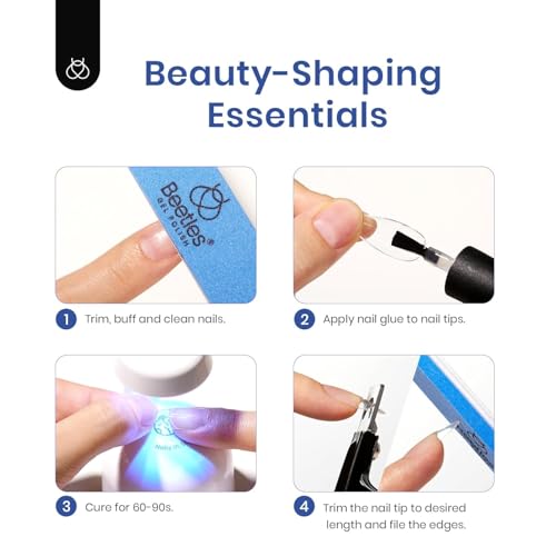 Beetles Gel Nail Kit Short Almond, 240Pcs Easy Nail Extension Set Shaped Clear Tips with 5 in 1 Nail Glue Base & Top Coat and Mini UV Lamp, Nail Tips Art Acrylic Nail Kit Gifts for Women