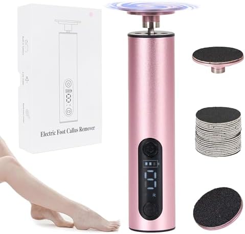 Electric Foot Callus Remover – Foot File Rechargeable Pedicure Tool with Adjustable Speed, Digital Display, Sandpaper Discs & Nail Drill Bits – Pink