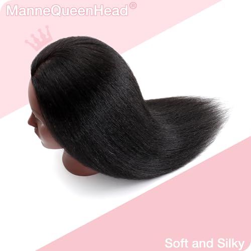 Mannequin Head with Human Hair 16'' Cosmetology Manikin Doll Head with 100% Real Human Hair Mannequin Head for Braiding Hairstylists Cosmetology Students Practice Styling with Free Clamp Holder-Black