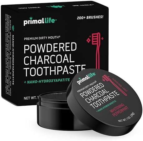 Primal Life Organics - Dirty Mouth Toothpowder, Activated Charcoal Tooth Cleaning Powder, Essential Oils with Kaolin & Bentonite Clay, Good for 200+ Brushings, Organic, Vegan (Black Peppermint, 1 oz)