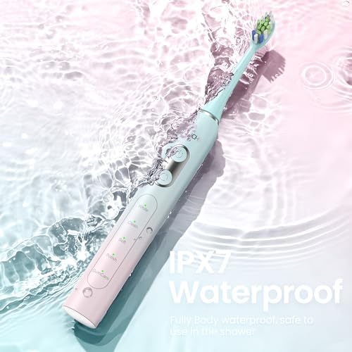 YUNCHI Electric Toothbrush for Adults and Kids, Rechargeable Battery Toothbrush, 8 Brush Heads, 5 Modes, 44000 VPM Motor-2 Min Smart Timer, IPX7 Waterproof, Travel Case, 55 Days-Pink & Blue Gradient