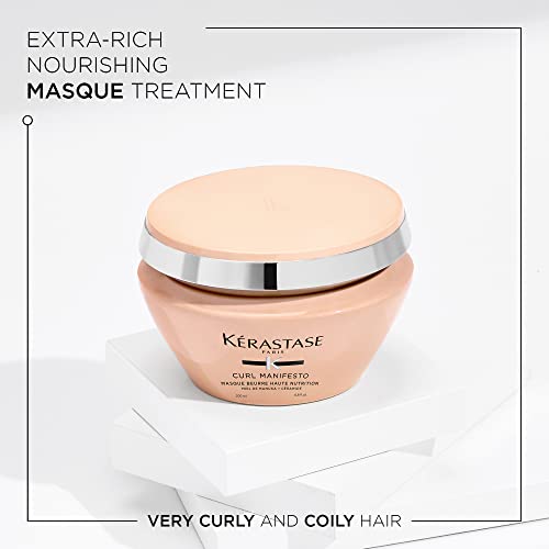 Kerastase Curl Manifesto Beurre Haute Nutrition Strenghening Hair Mask For All Wavy, Curly and Coily Hair - Prevents Breakages, Softens and Adds Shine, 6.8 Fl Oz