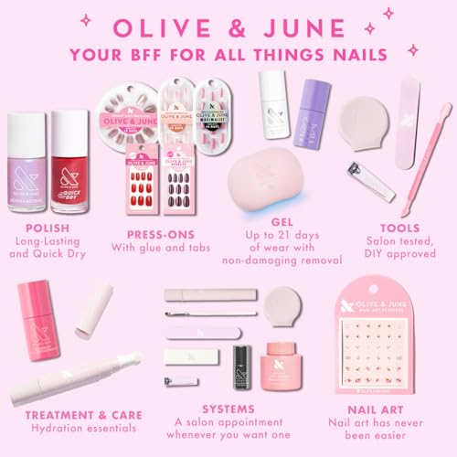 Olive & June Gel Mani System Set | Includes Nail Tools, Peel-Off & Gel Base Coats, Top Coat, LED Lamp, Cuticle Serum & The Poppy | Easy At-Home Mani Kit | 15-Free, Vegan, Cruelty-Free